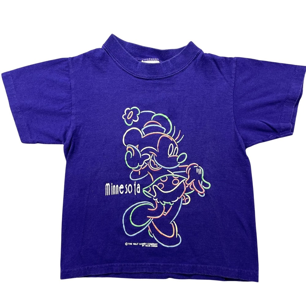 Vintage Disney Velva Sheen Minnie Mouse Shirt Kids‎ XS 4/5 Purple Minnesota Tee